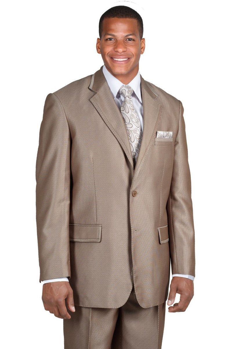 "Sharkskin Suit Men's Brown - 2 Button Diagonal Shiny Design" - 38 Long