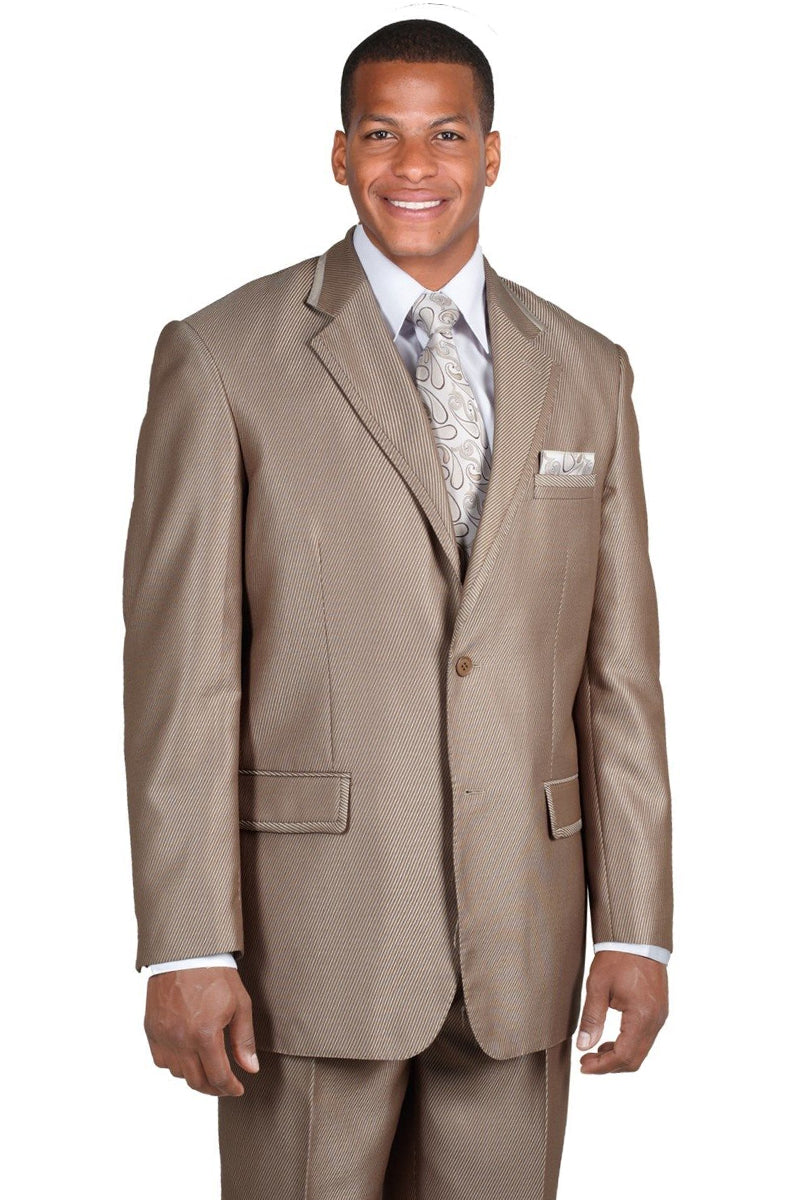"Sharkskin Suit Men's Brown - 2 Button Diagonal Shiny Design"