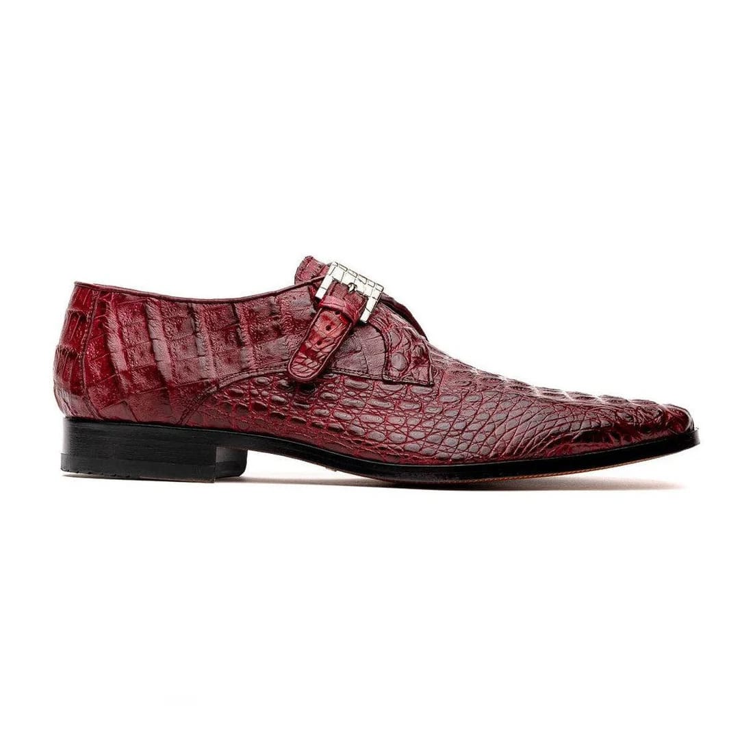 Marco Di Milano Rovigo Men's Shoes Wine Exotic Crocodile Skin Single Monk-strap Loafers - 6