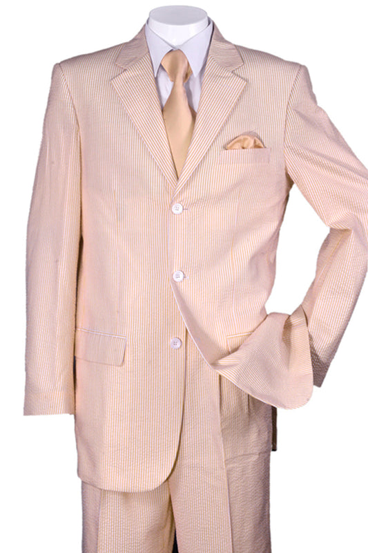 "Classic Fit Men's Seersucker Suit - 3 Button Summer Style in Peach"