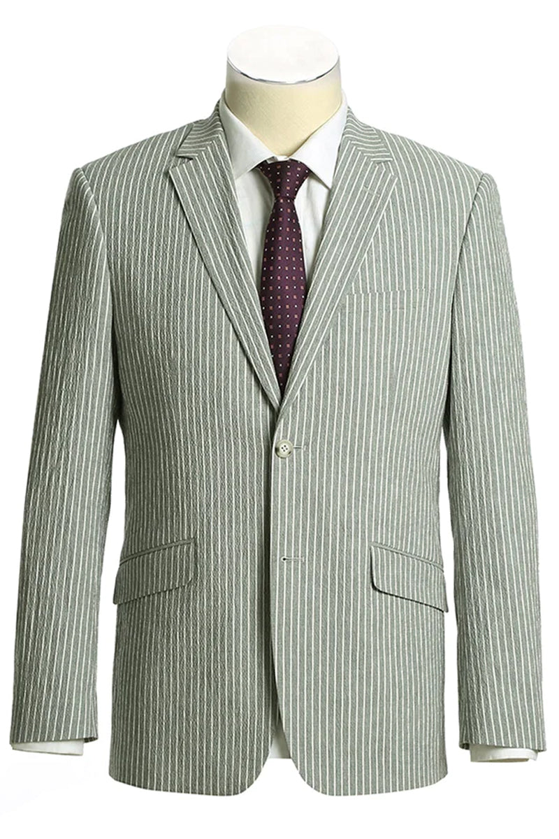 "Grey Pinstripe Slim Fit Two Button Men's Cotton Summer Suit" - 34 Short