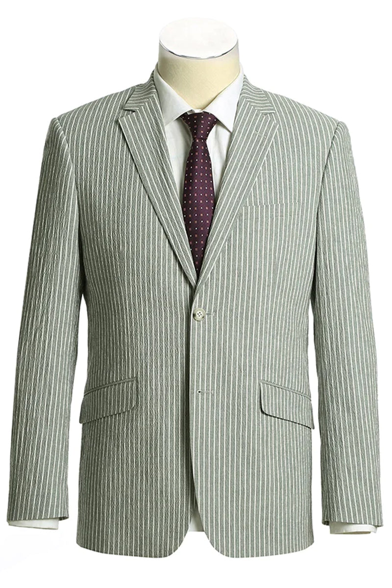 "Grey Pinstripe Slim Fit Two Button Men's Cotton Summer Suit"
