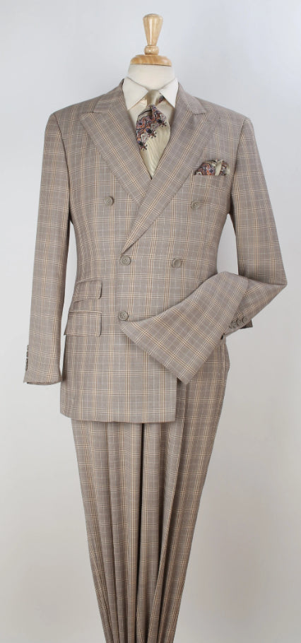 Apollo King Men's Outlet 3 Piece 100% Wool Suit Fashion Windowpane-New Designer Collection - 40L