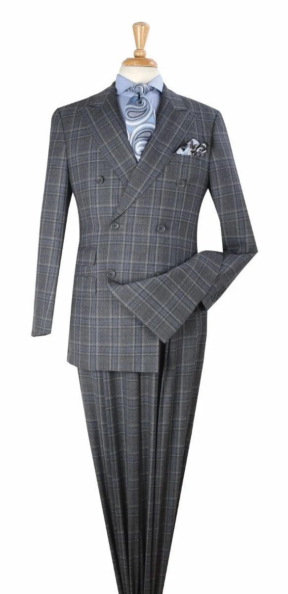 Apollo King Men's Outlet 3 Piece 100% Wool Suit Fashion Windowpane-New Designer Collection - 40L