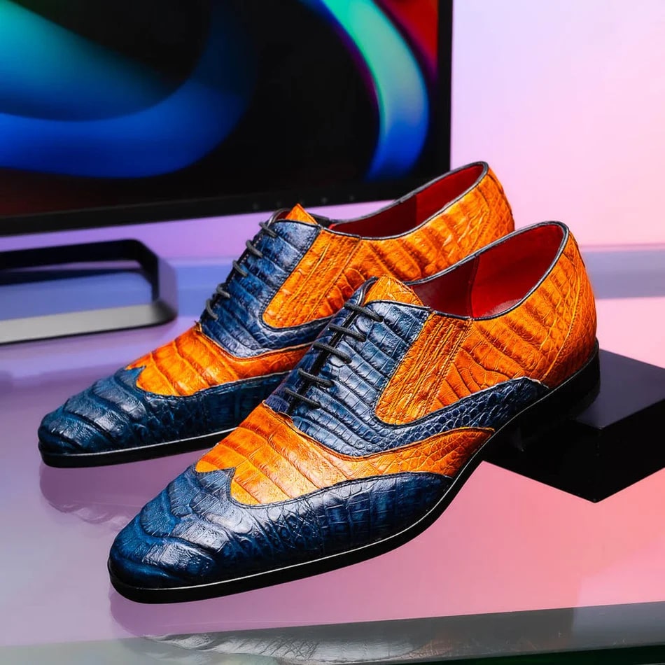 Marco Di Milano Luciano Men's Shoes Exotic Crocodile Classic Wingtip Dress Derby Oxfords - 8