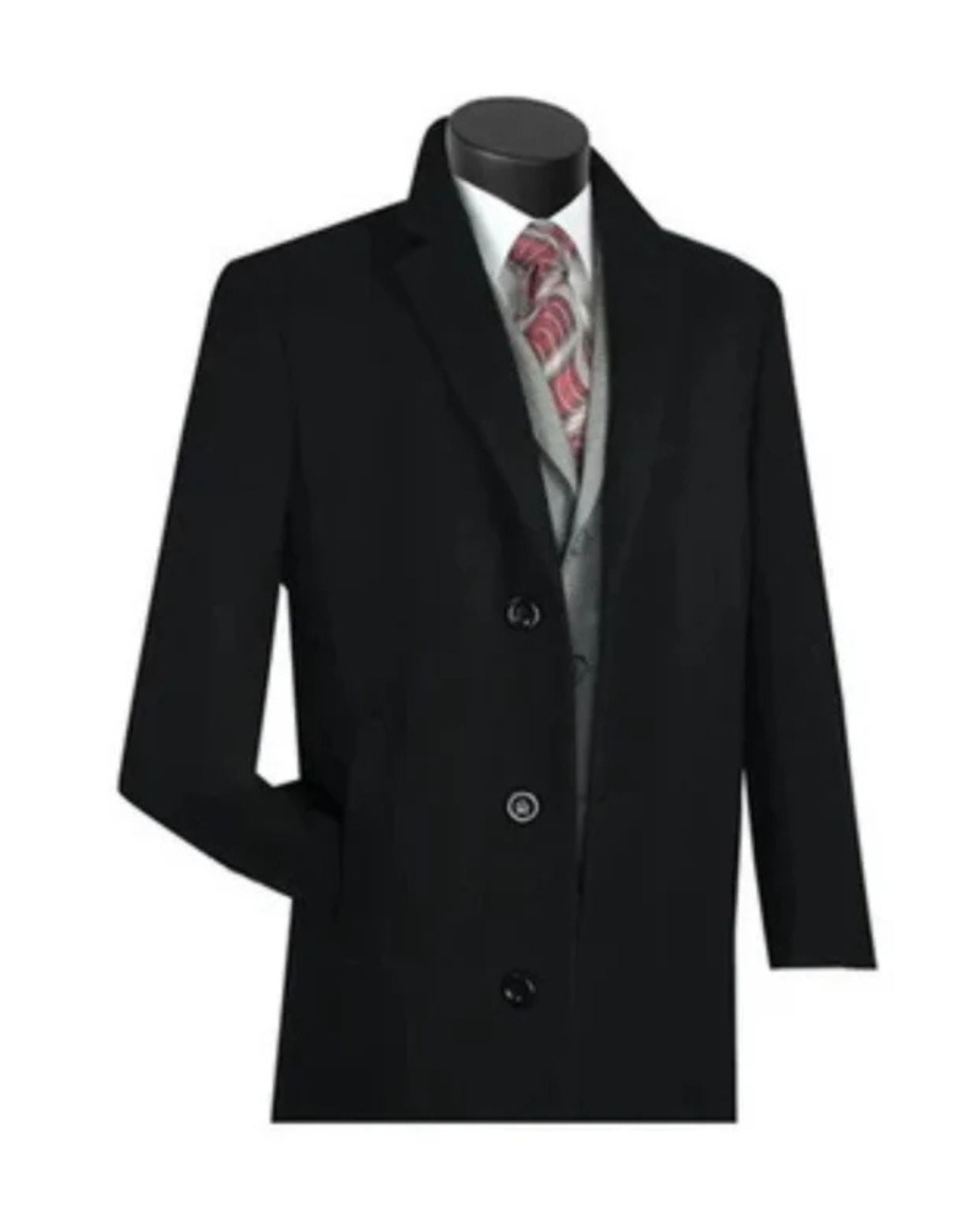 "Men's Wool & Cashmere Overcoat - Full Length Black Luxury Coat" - Black