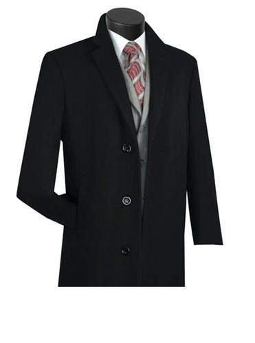 "Men's Wool & Cashmere Overcoat - Full Length Black Luxury Coat"