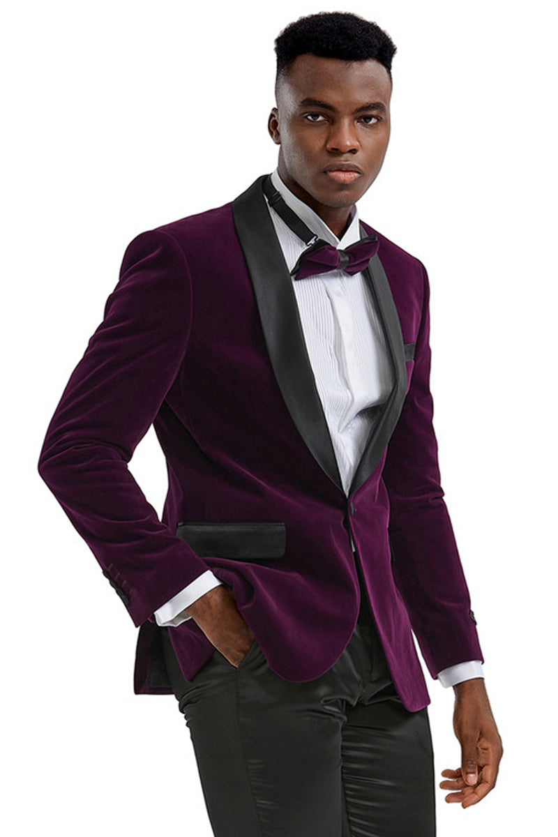 Purple Velvet Slim Fit Tuxedo Jacket for Men - Shawl Lapel Wedding & Prom Wear