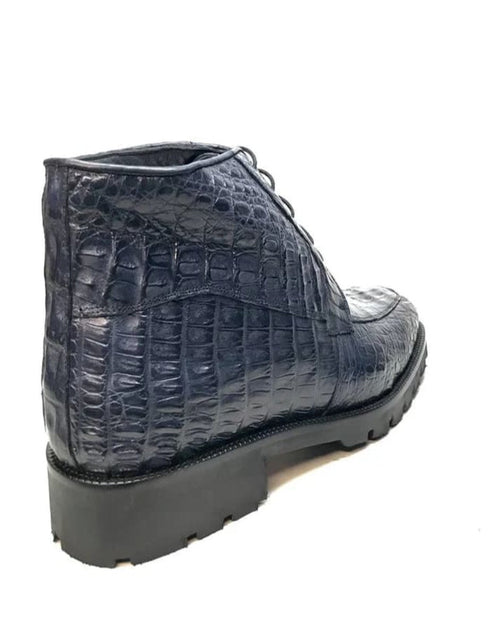 Los Altos Men’s All-Over Crocodile Lace Up Ankle Boot, Dress Boot in Black, Brown and Navy Blue