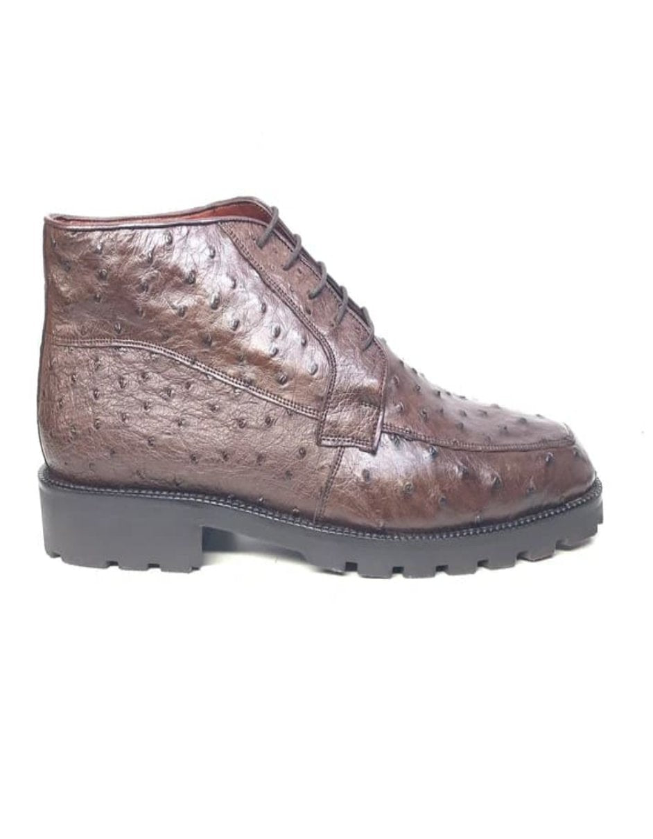 Los Altos Brown Ostrich Quill All-Over Lace Up Ankle Boots - 7