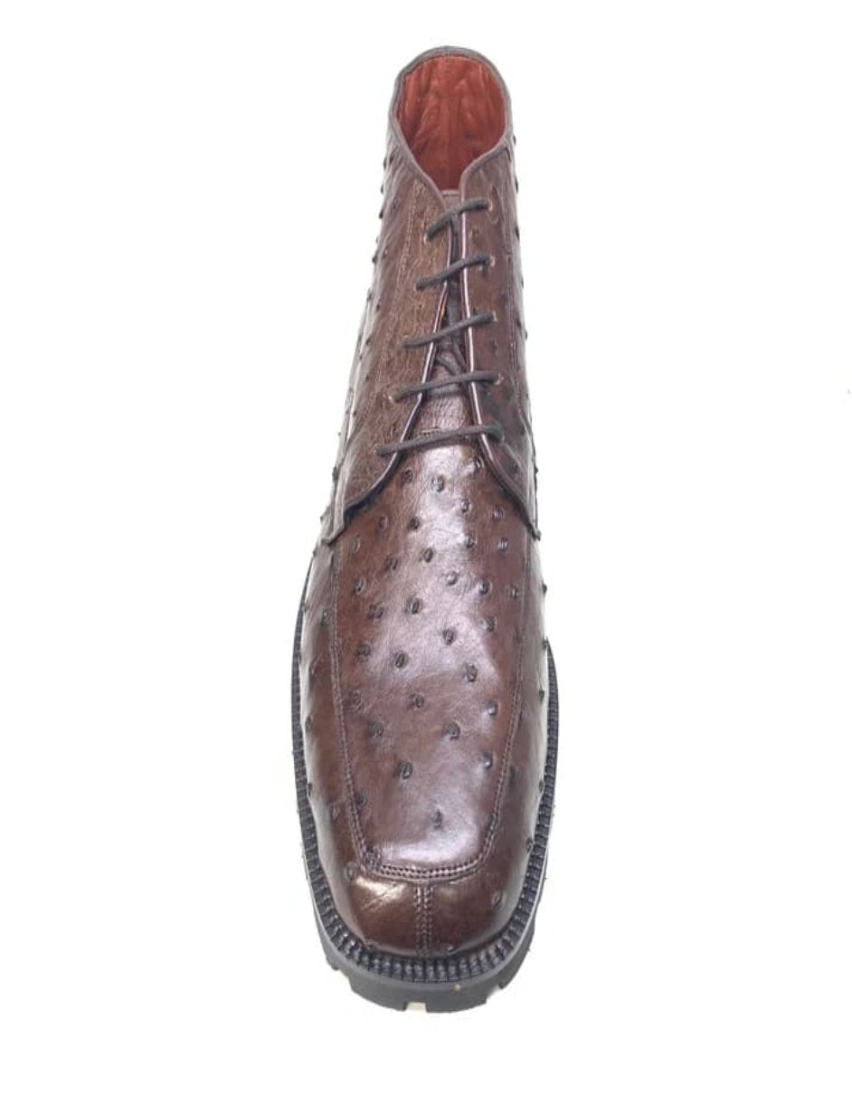 Los Altos Brown Ostrich Quill All-Over Lace Up Ankle Boots - 7