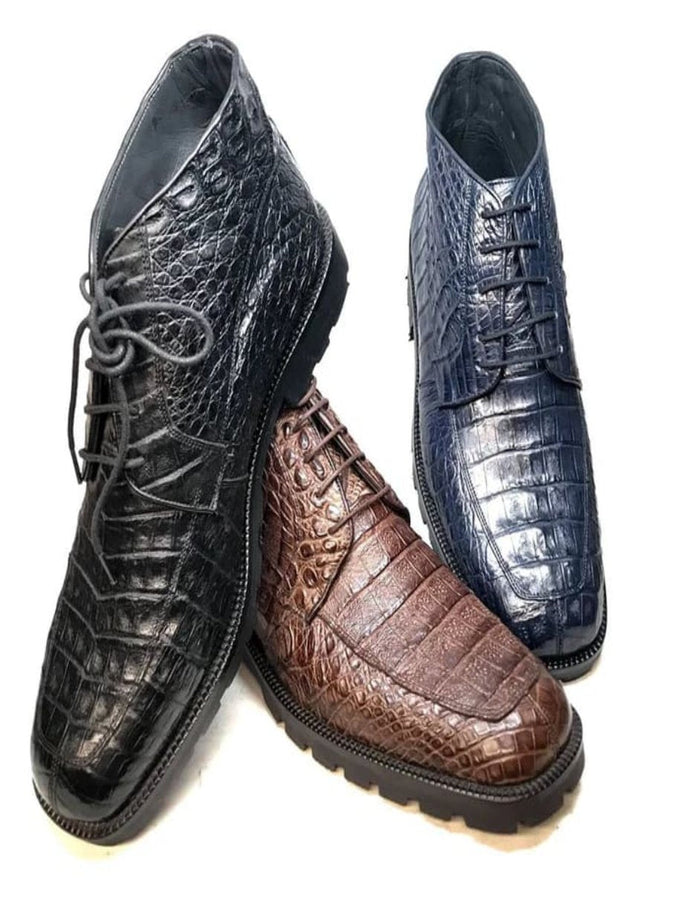 Los Altos Men’s All-Over Crocodile Lace Up Ankle Boot, Dress Boot in Black, Brown and Navy Blue