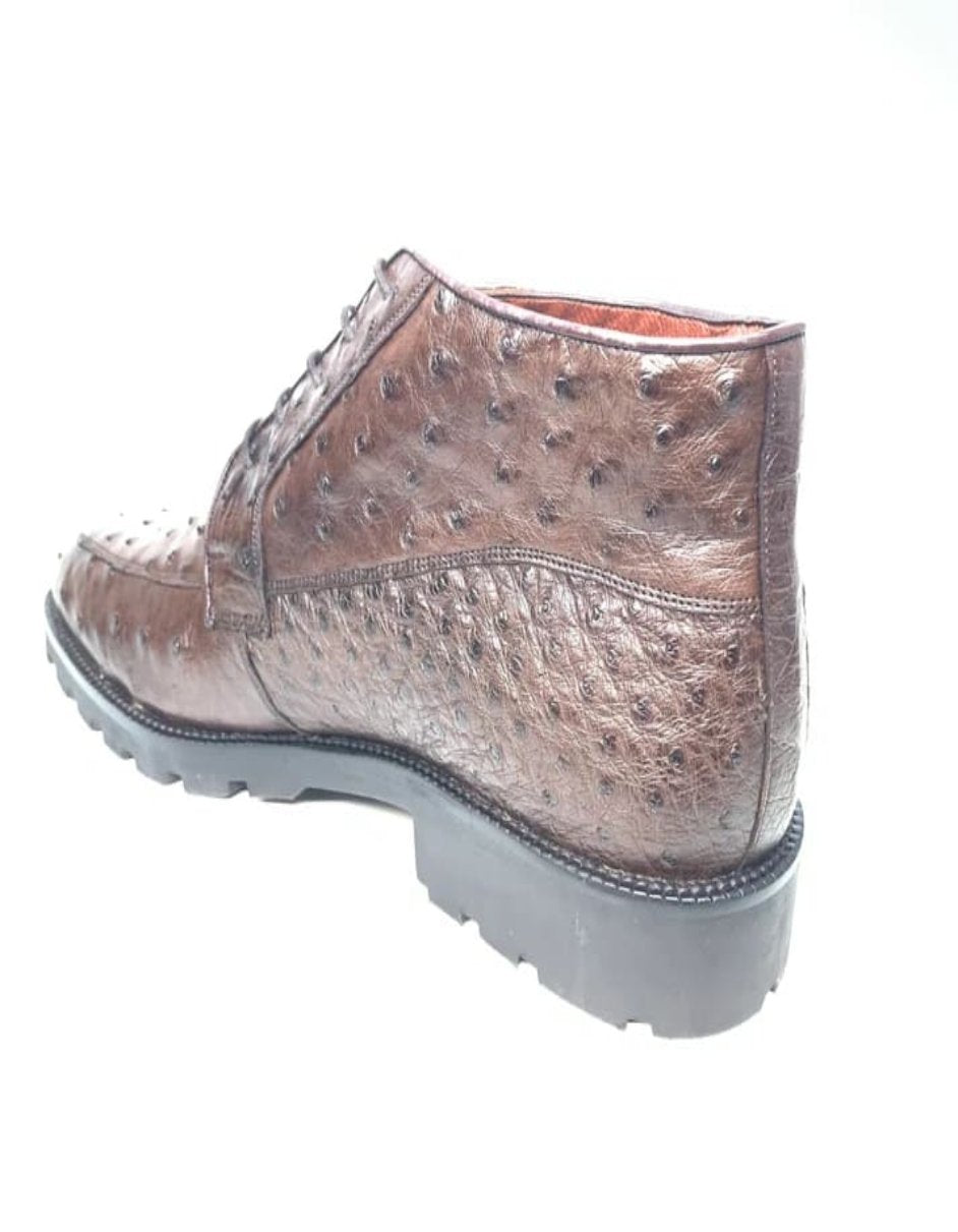 Los Altos Brown Ostrich Quill All-Over Lace Up Ankle Boots - 7