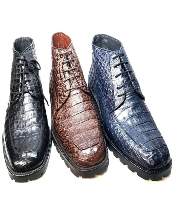 Los Altos Men’s All-Over Crocodile Lace Up Ankle Boot, Dress Boot in Black, Brown and Navy Blue