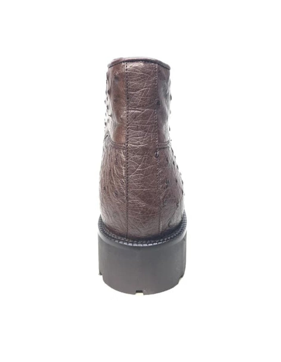 Los Altos Brown Ostrich Quill All-Over Lace Up Ankle Boots - 7