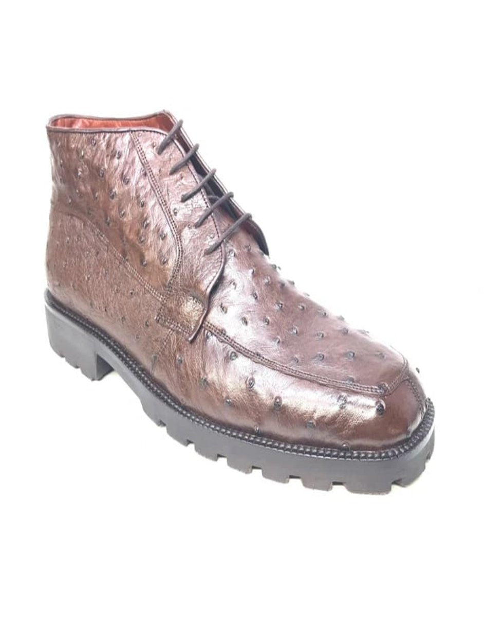 Los Altos Brown Ostrich Quill All-Over Lace Up Ankle Boots - 7