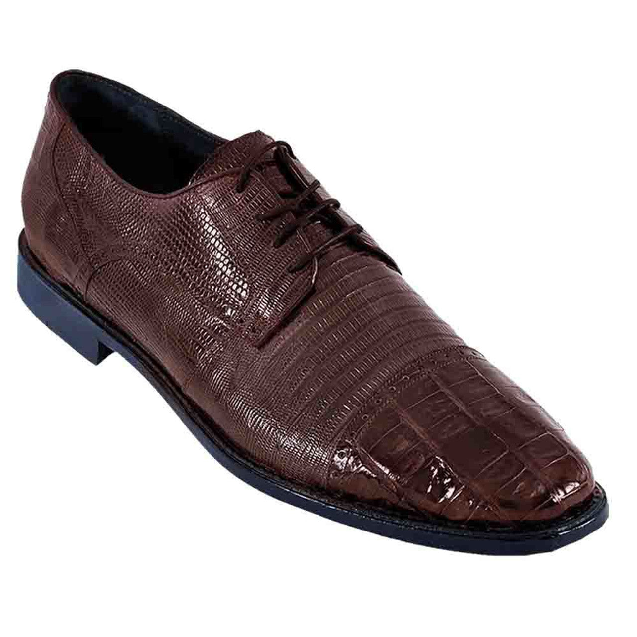 Los Altos Brown Caiman Belly & Teju Lizard Cap Toe Oxford Men's Lace Up Shoes - 9-D