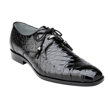 Men's Belvedere Lago Plain Toe American Alligator Dress Shoe in Black - 10-M