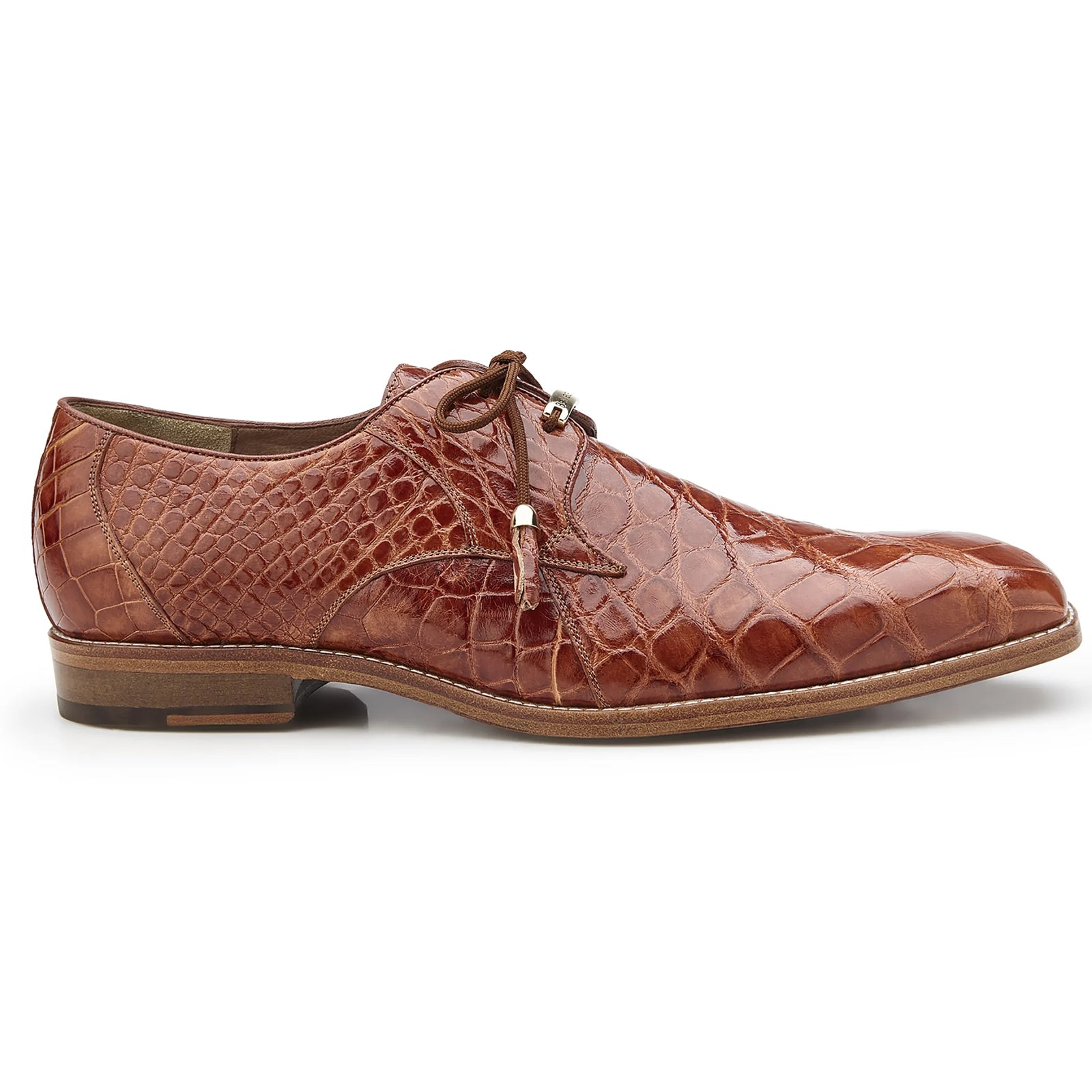 Men's Belvedere Lago Plain Toe American Alligator Dress Shoe in Cognac - 9-M