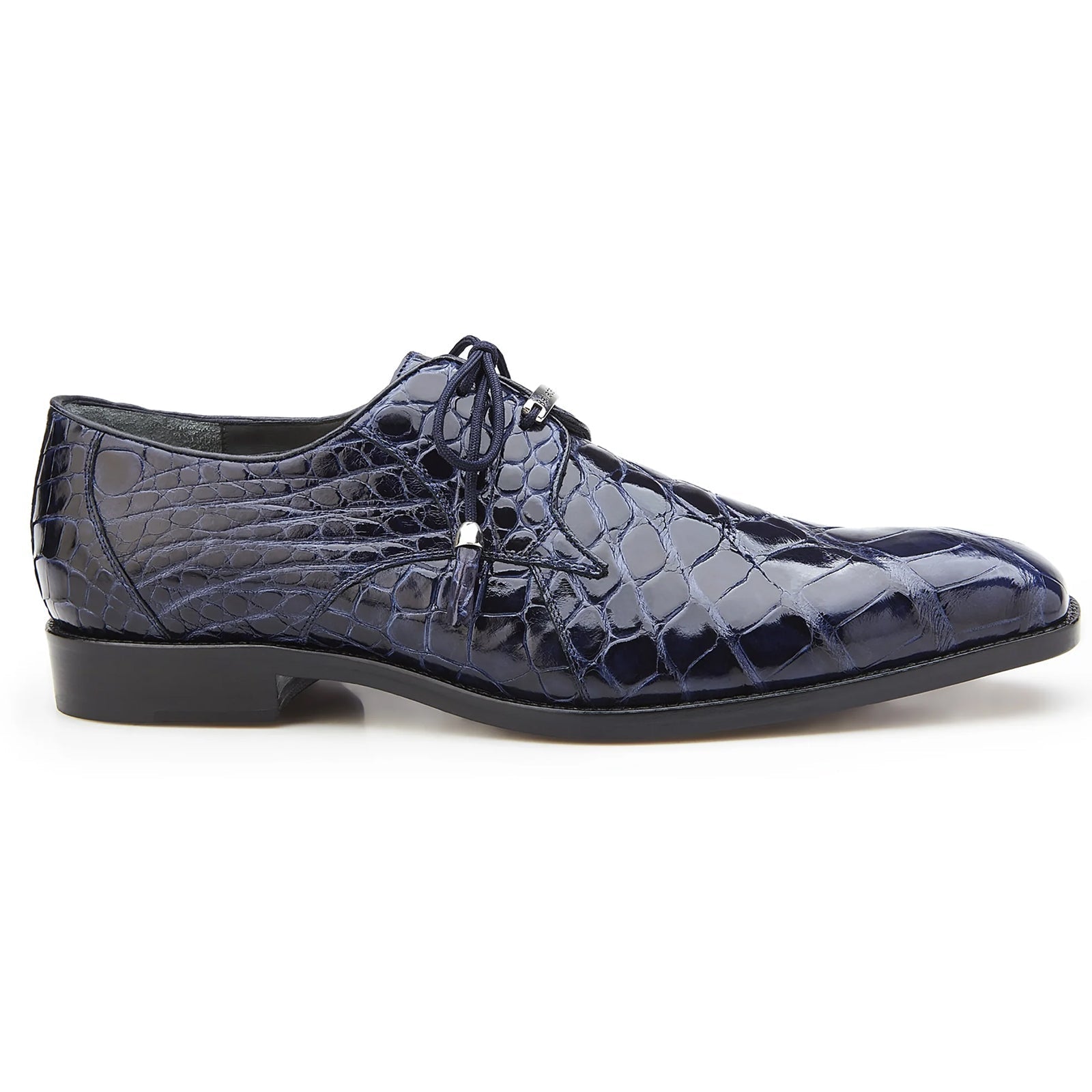 Men's Belvedere Lago Plain Toe American Alligator Dress Shoe in Navy - 9-M