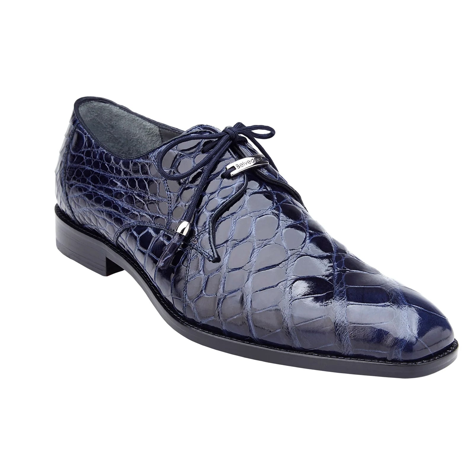 Men's Belvedere Lago Plain Toe American Alligator Dress Shoe in Navy - 9-M