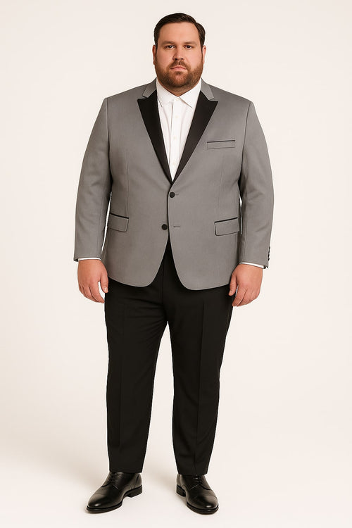 Men's Grey Velvet Tuxedo Jacket with Black Satin Lapel Suit â€“ Mens Blazer + Black Pants