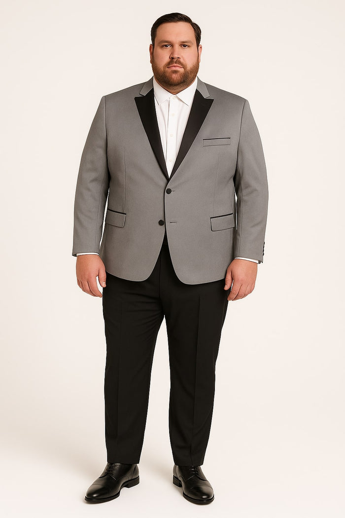Men's Grey Velvet Tuxedo Jacket with Black Satin Lapel Suit â€“ Mens Blazer + Black Pants