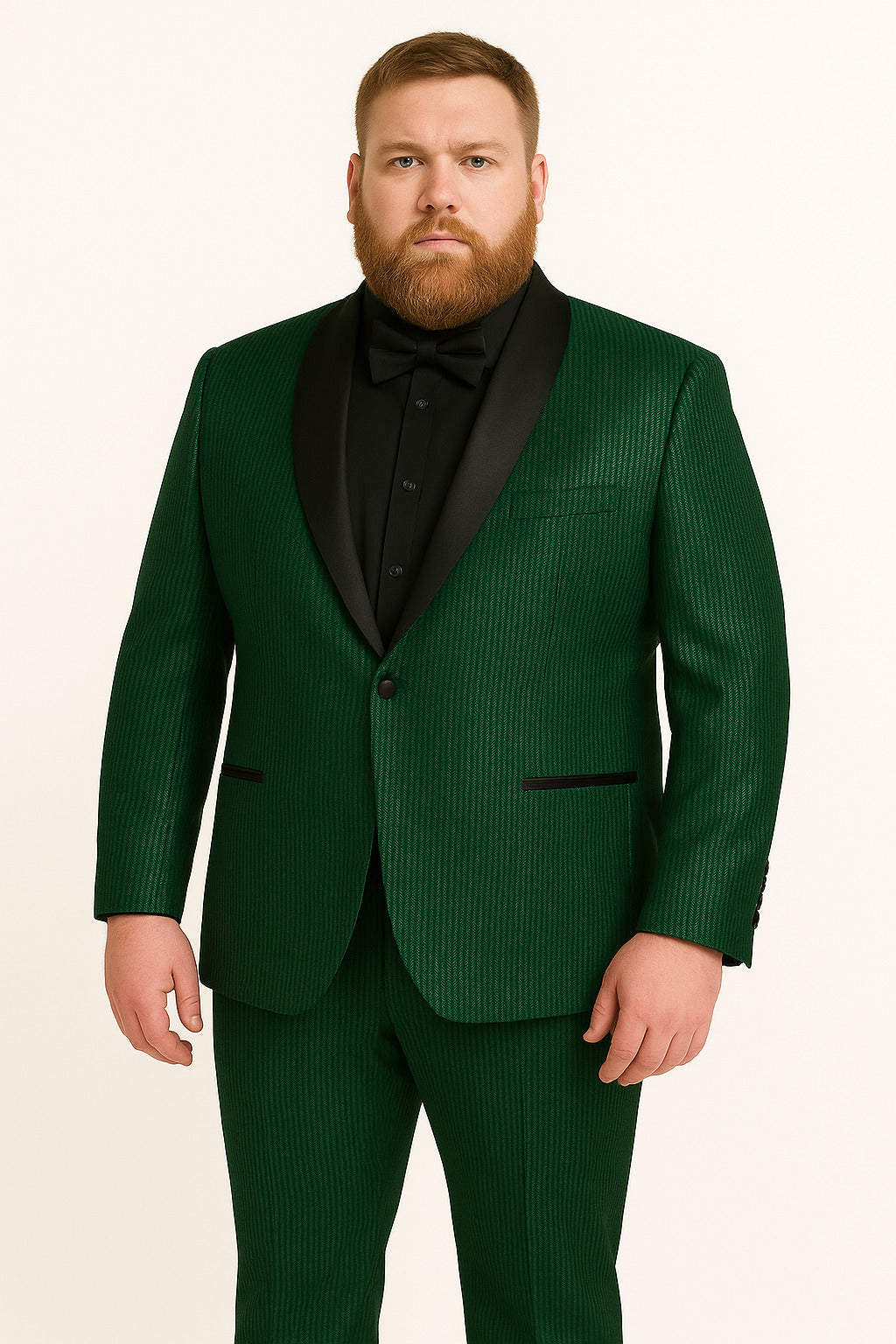 Men's Emerald Green Shiny Tuxedo with Black Satin Lapel and Matching Bow Tie â€“ Ultra Slim Fit - 34 Short or Extra Small