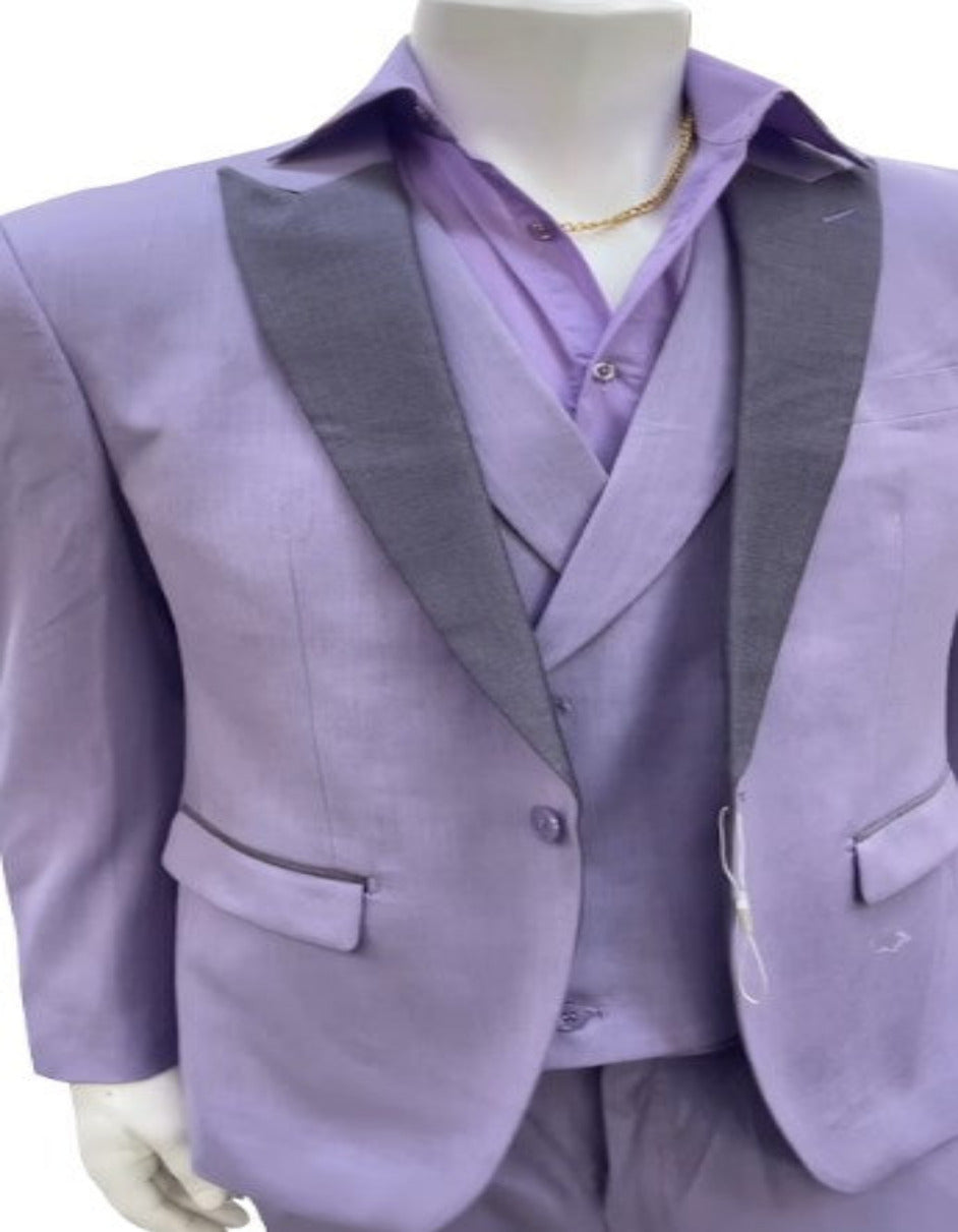 Mens Lavender Prom Tuxedo Suit - Vested Lilac Color Suit - 34 Short or Extra Small