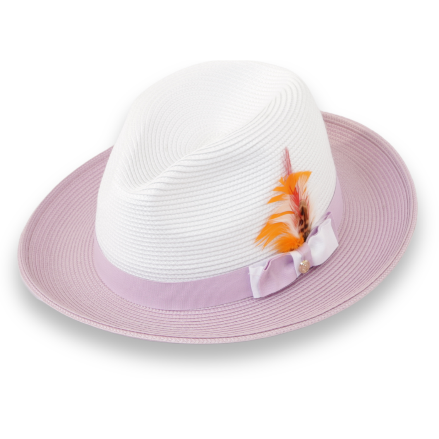 Tapa Crushable Straw Hat Fedora in Two Tone Lavender-White - Small