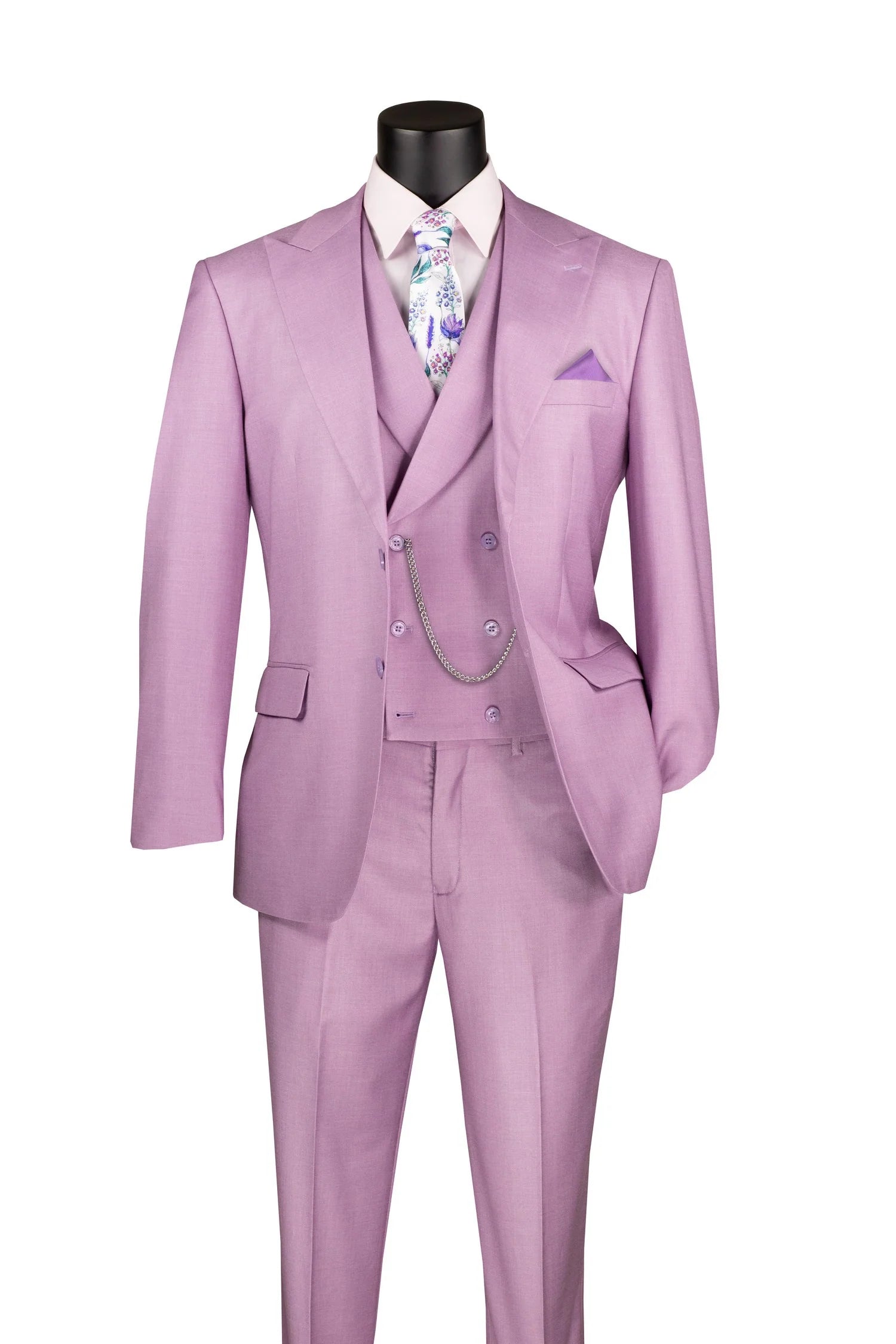 Lavender Modern Fit 3-Piece Suit with Lapel Vest & Adjustable Pants - 38 Short - 32 Waist