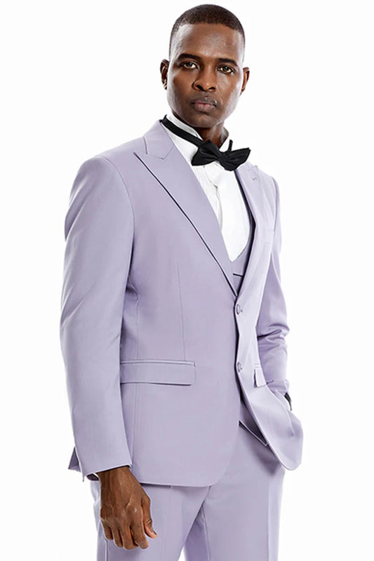 Cheap Suit - Men's Two Button Vested Peak Lapel Pastel Wedding & Prom Lavender Suit Lavender Prom 2025 Suits