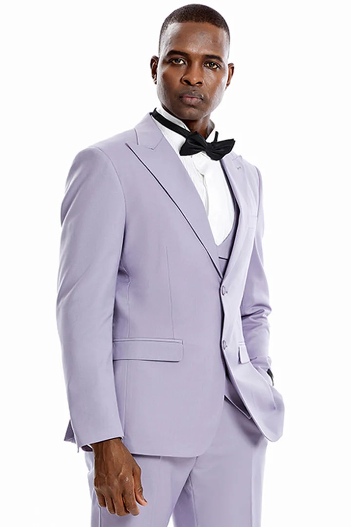 Cheap Suit - Men's Two Button Vested Peak Lapel Pastel Wedding & Prom Lavender Suit