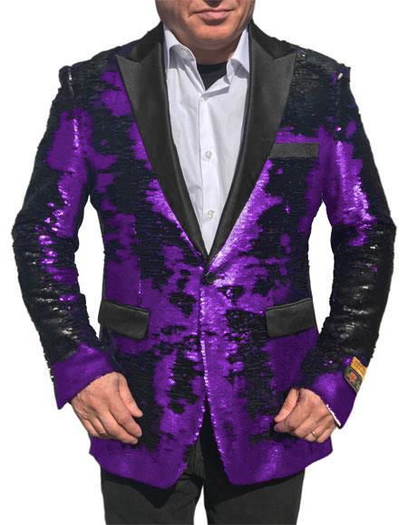 Fashion Shiny Sequin Tuxedo Black Lapel Paisley Look Sport Jacket ~ Coat - S