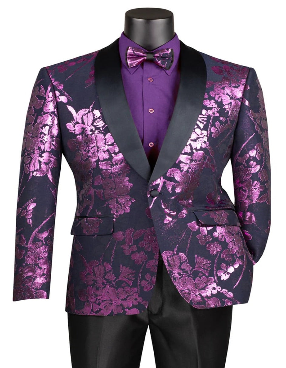 Men's Shiny Foil Floral Paisley Prom & Wedding Tuxedo Purple Lavender Jacket