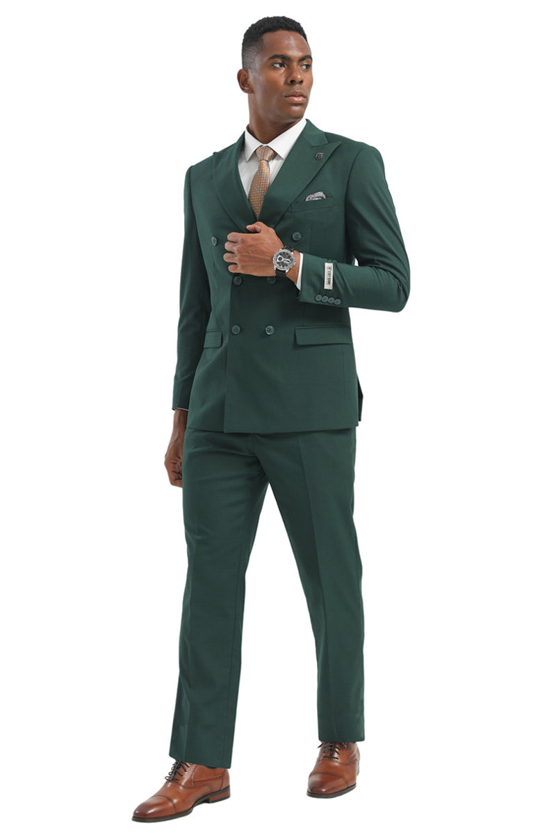Men's Designer Stacy Adams Classic Double Breasted Suit in Hunter Green - 34 Regular