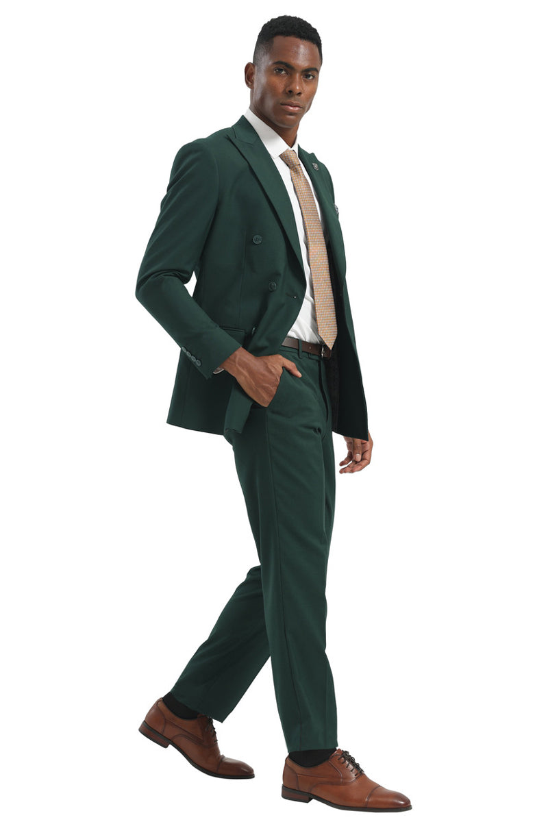 Men's Designer Stacy Adams Classic Double Breasted Suit in Hunter Green - 34 Regular