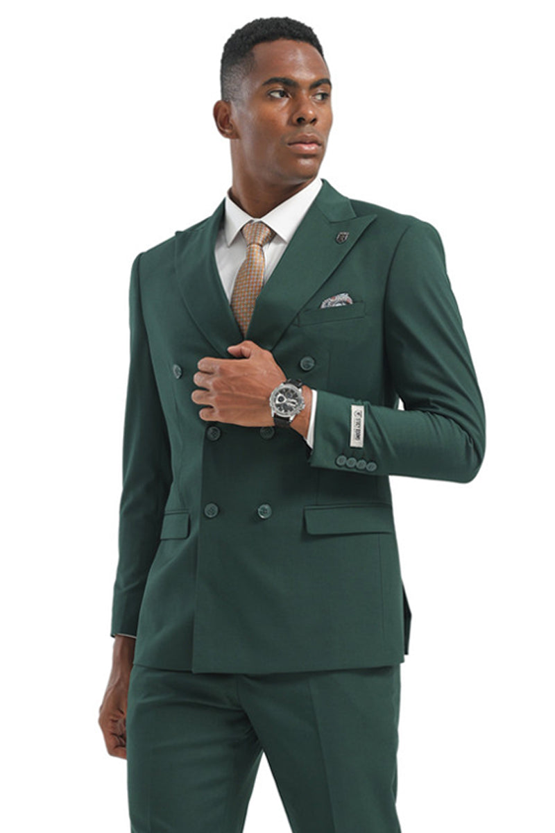 Men's Designer Stacy Adams Classic Double Breasted Suit in Hunter Green - 34 Regular