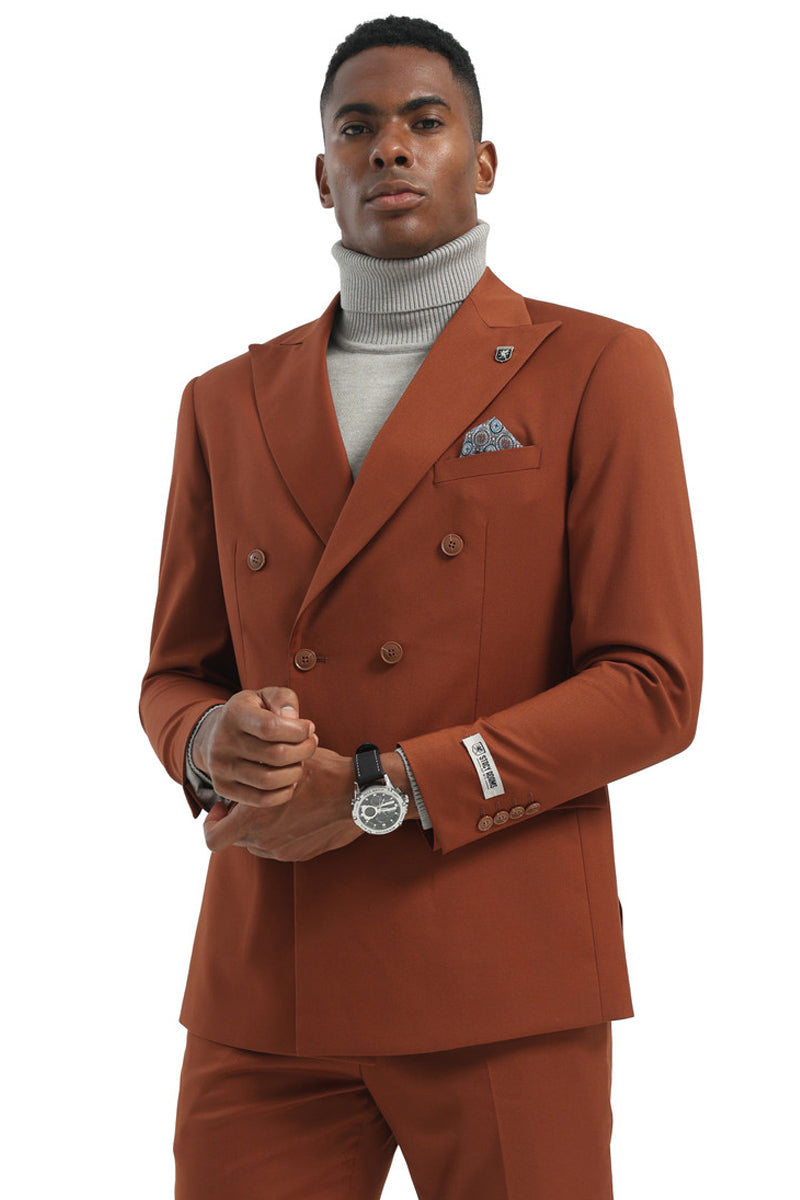 Men's Designer Stacy Adams Classic Double Breasted Suit in Brown Rust - 34 Regular
