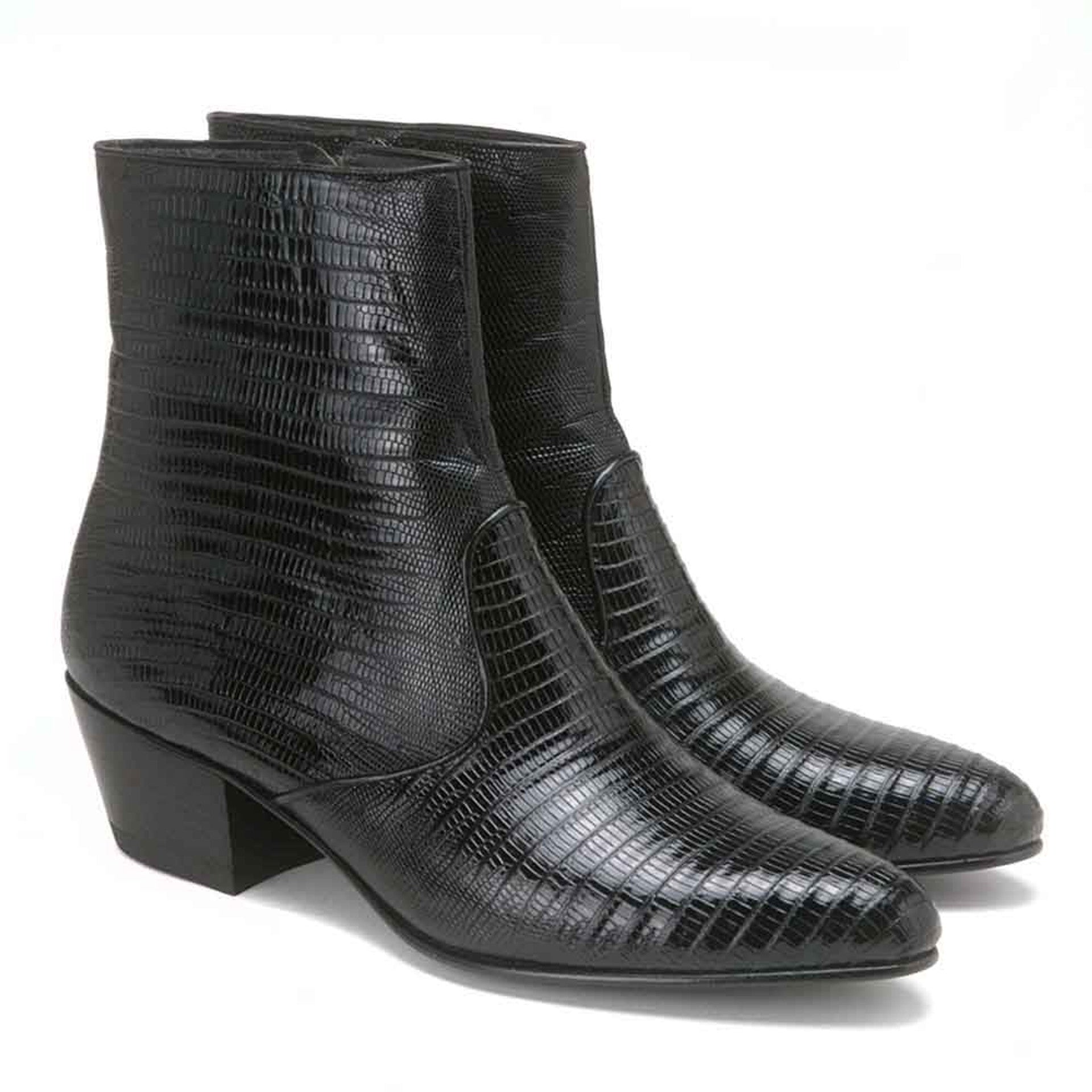 Los Altos Mens Black Genuine Lizard Leather Ankle Boots - 8