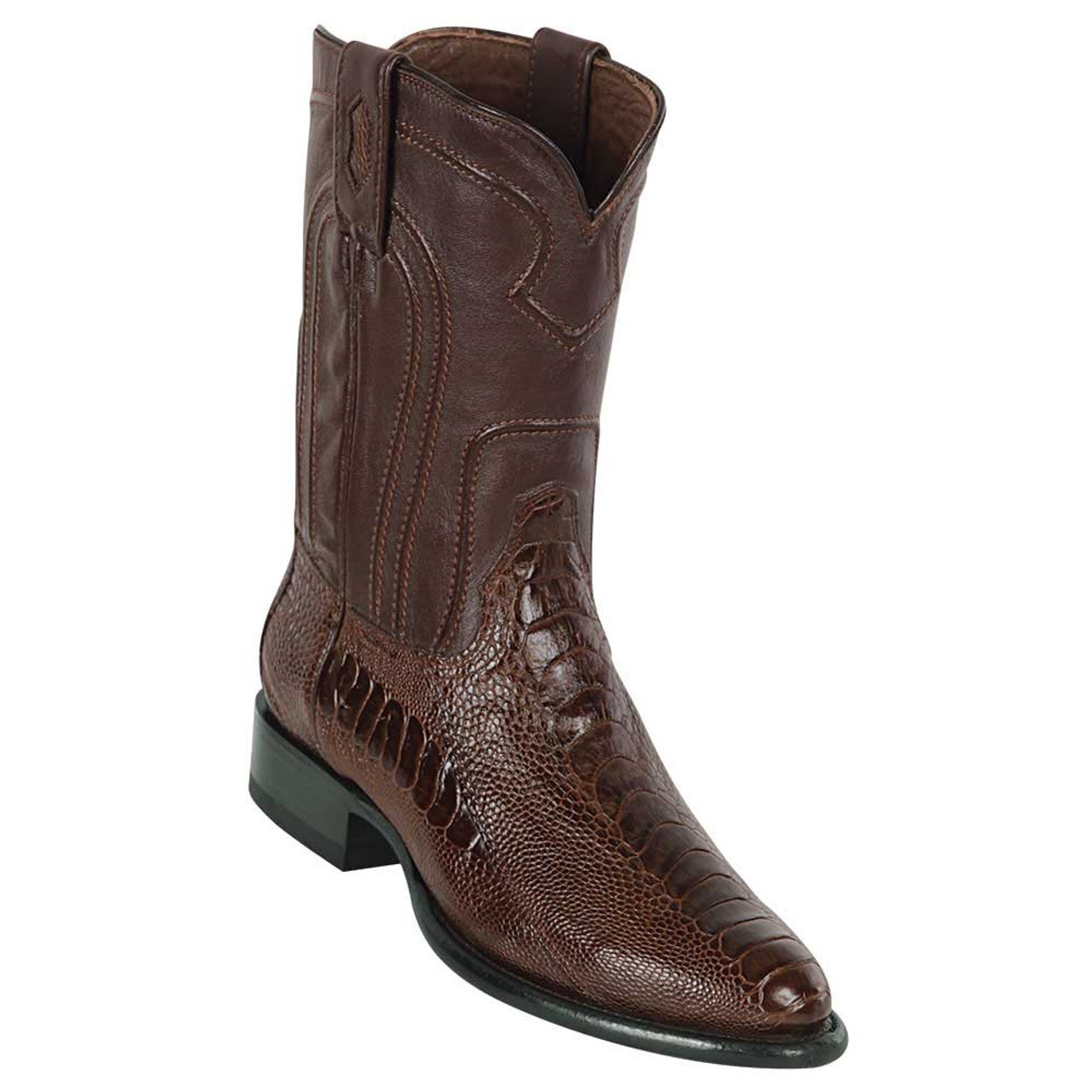 Los Altos Men's Original Ostrich Leg Brown Roper Toe Boots - 6