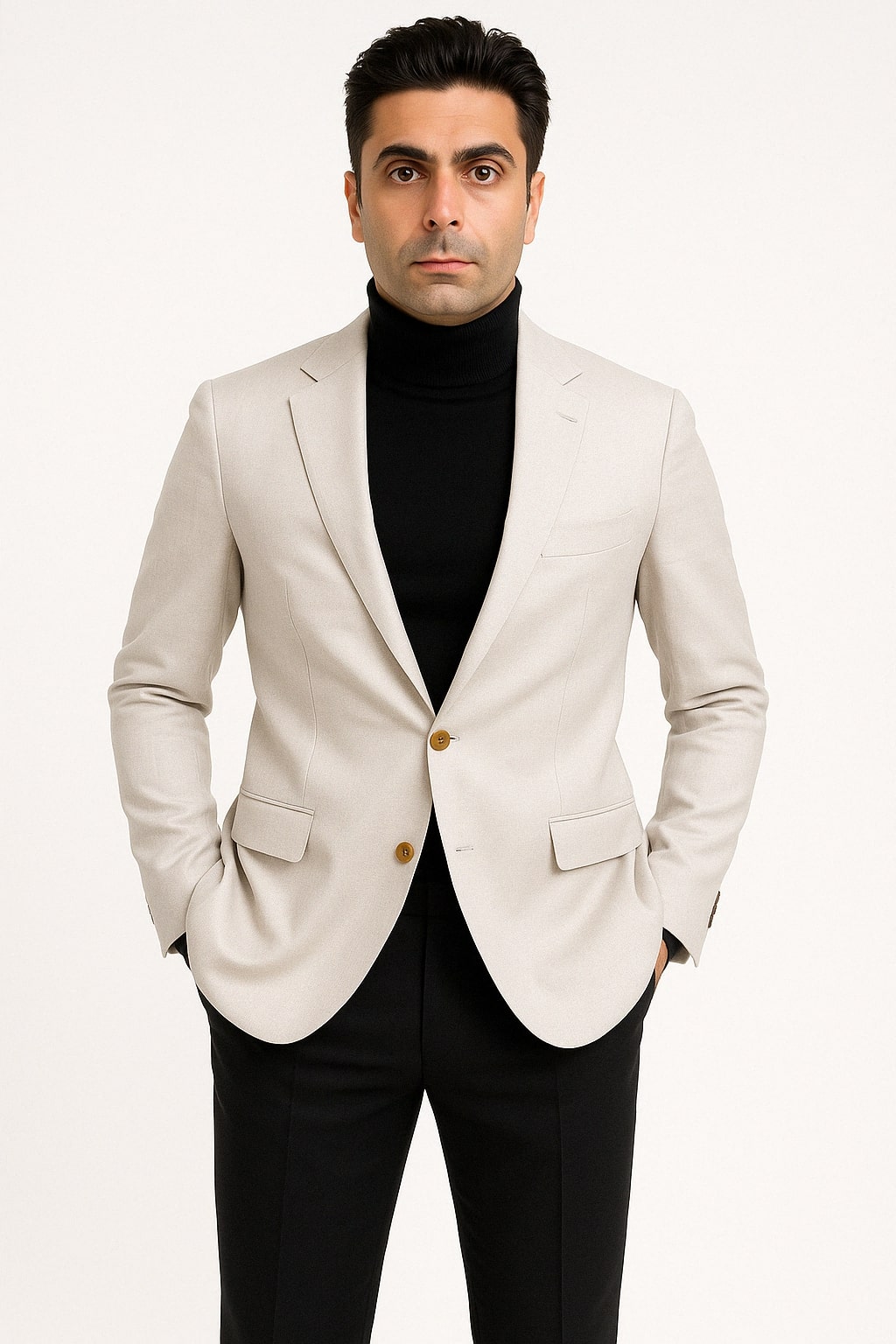 Mens Light Beige Casual Blazer with Slim Fit and Notch Lapel - 36 Short