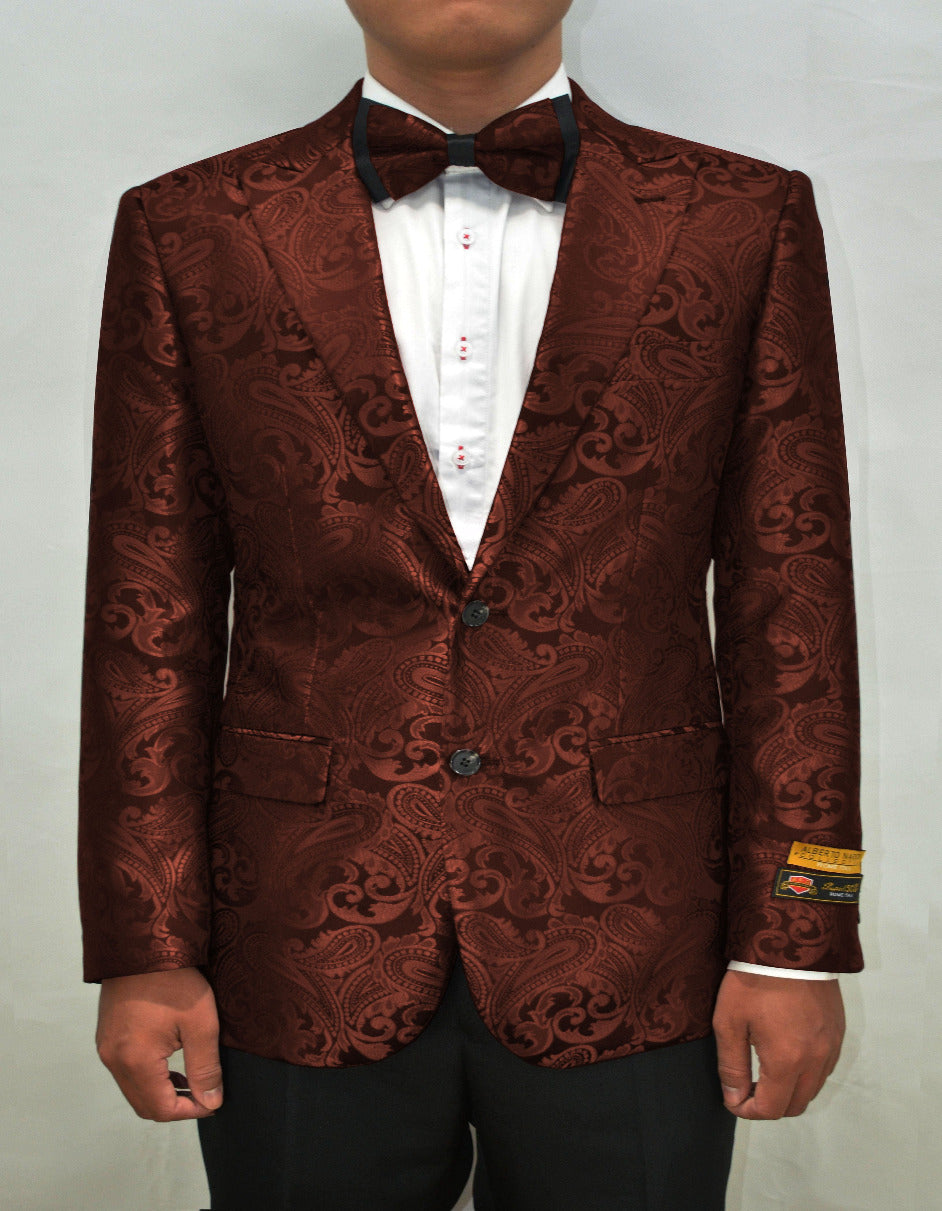 Mens Paisley Blazer - Floral Pattern Rust Copper Color and Black Mix - Light Brown Color Tuxedo Dinner Jacket - 36 Short