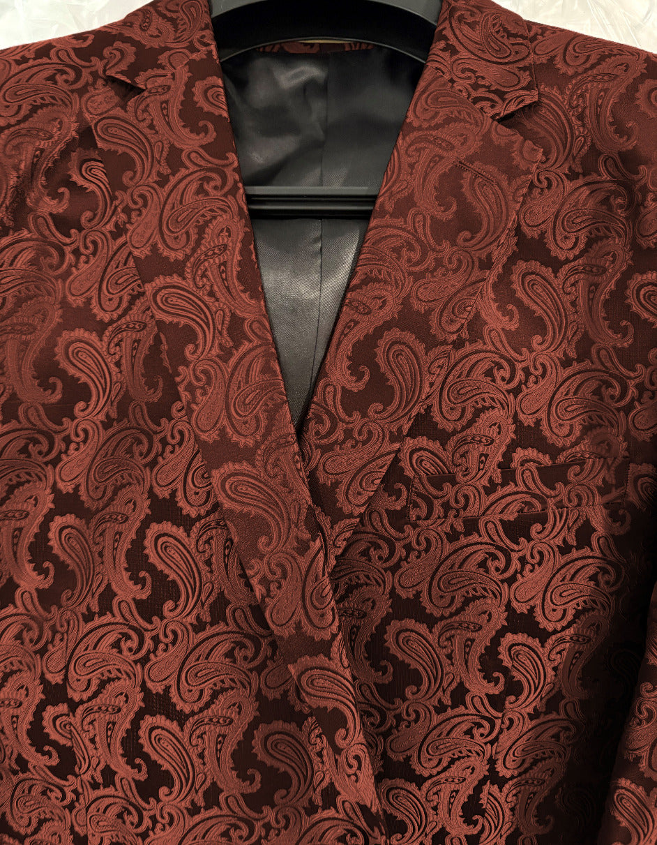 Mens Paisley Blazer - Floral Pattern Rust Copper Color and Black Mix - Light Brown Color Tuxedo Dinner Jacket - 36 Short