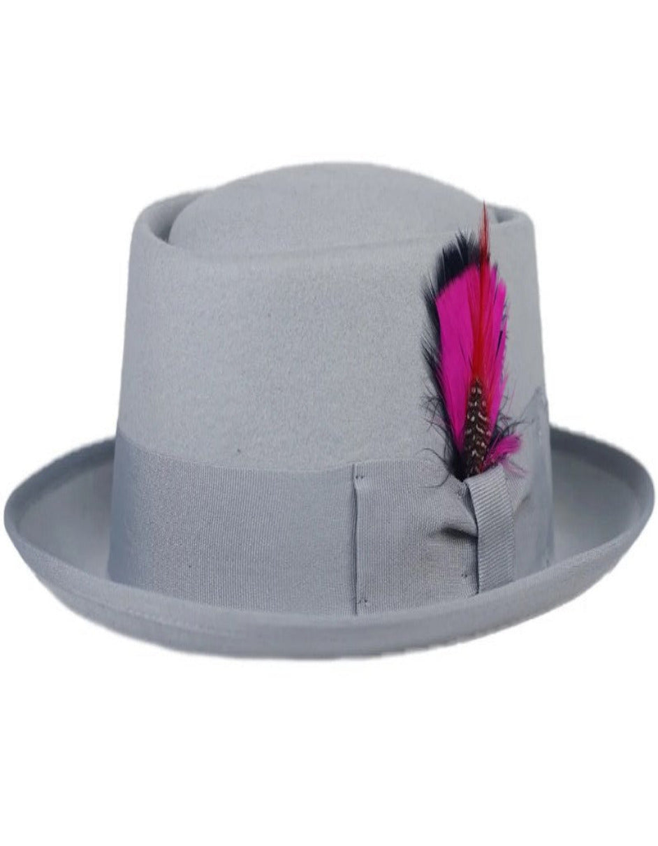 Light Grey Dress Hat 1920s Fedora Style - Men's Classic Wool Porkpie Dress Hat in Light Grey - S