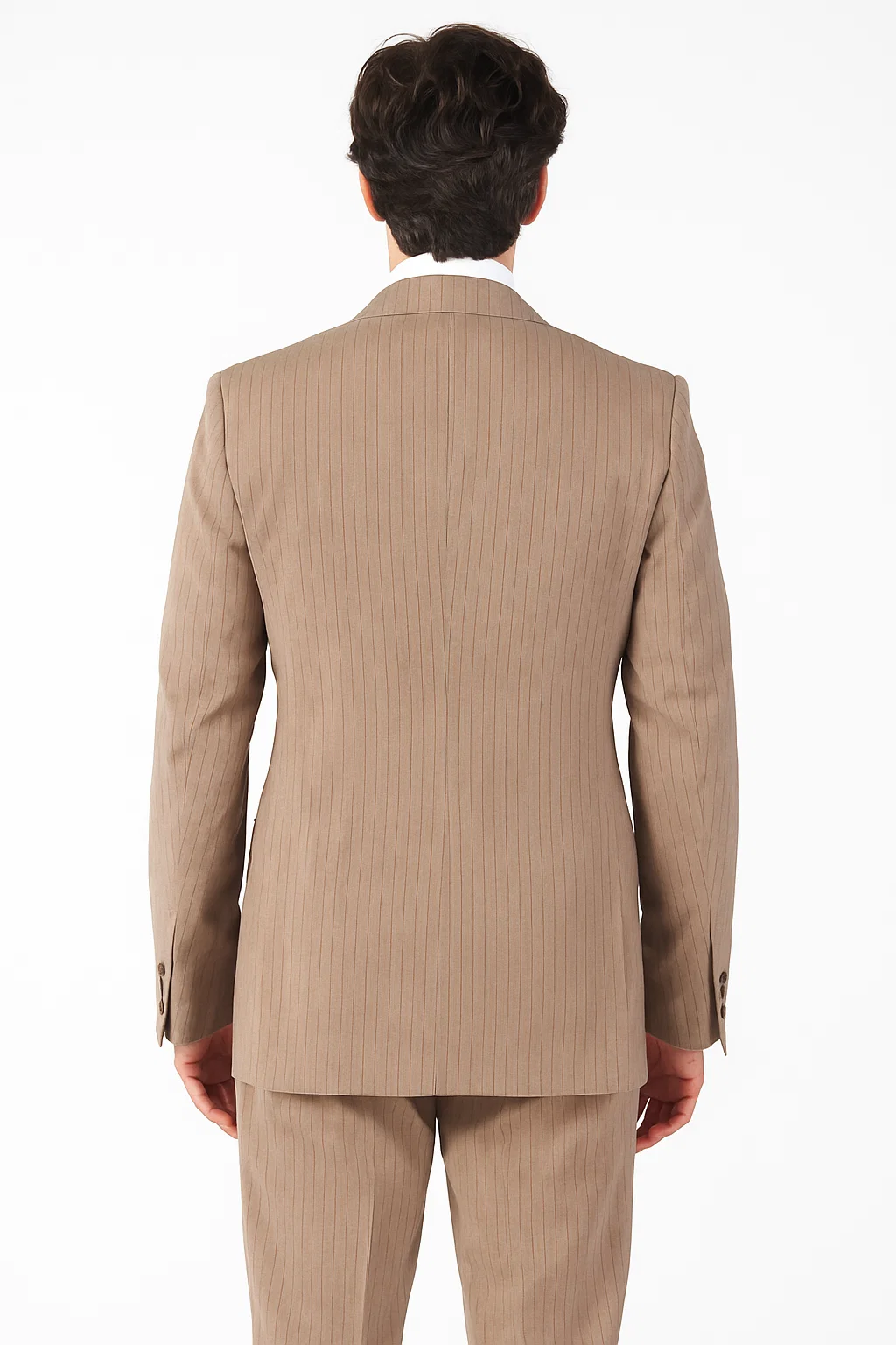 Suits With Baggy Pleated Pants - Wide Leg Pants 100% Wool - Classic Fit in Light Brown with Brown Pinstripe Color by Rossiman - 38 Regular