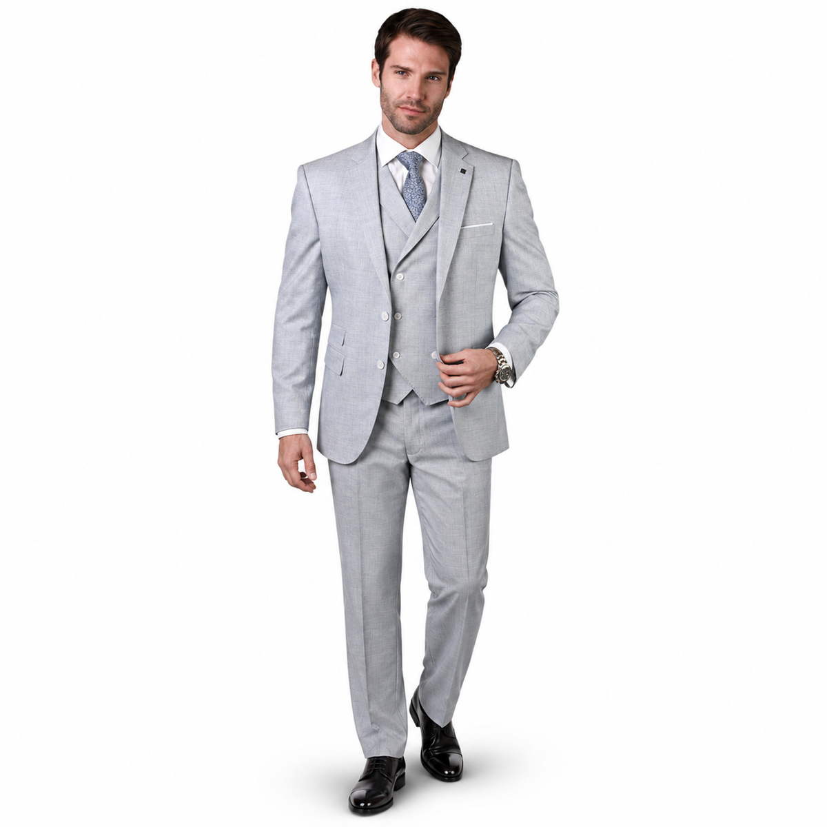 Men’s 3-Piece Tailored Fit Super 180’s Wool Suit - Powder