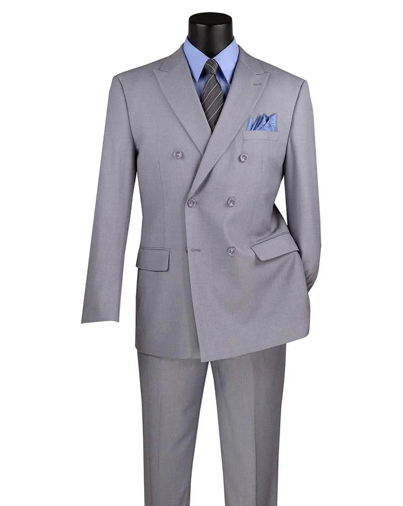 Light Grey Double Breasted Regular Fit Suit - 38 Short  - 32 Waist