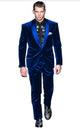 Men's High Fashion Light Royal Blue Shawl Lapel Velvet Suit + Velvet Pants