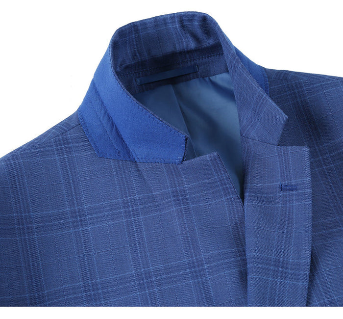 Cheap priced Suit - Mens Two Button Slim Fit Two Piece Light Blue Suit  Windowpane Plaid